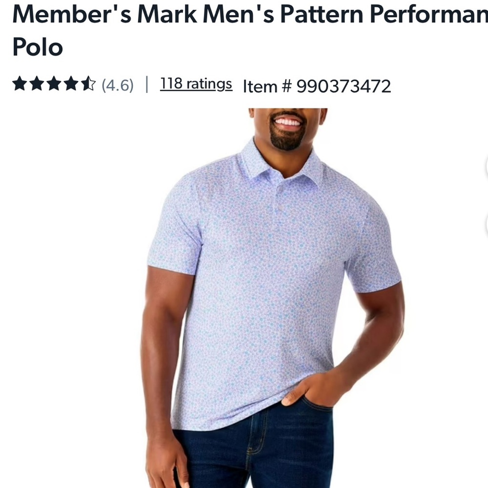 Men's Pattern Performance Polo - Light Blue